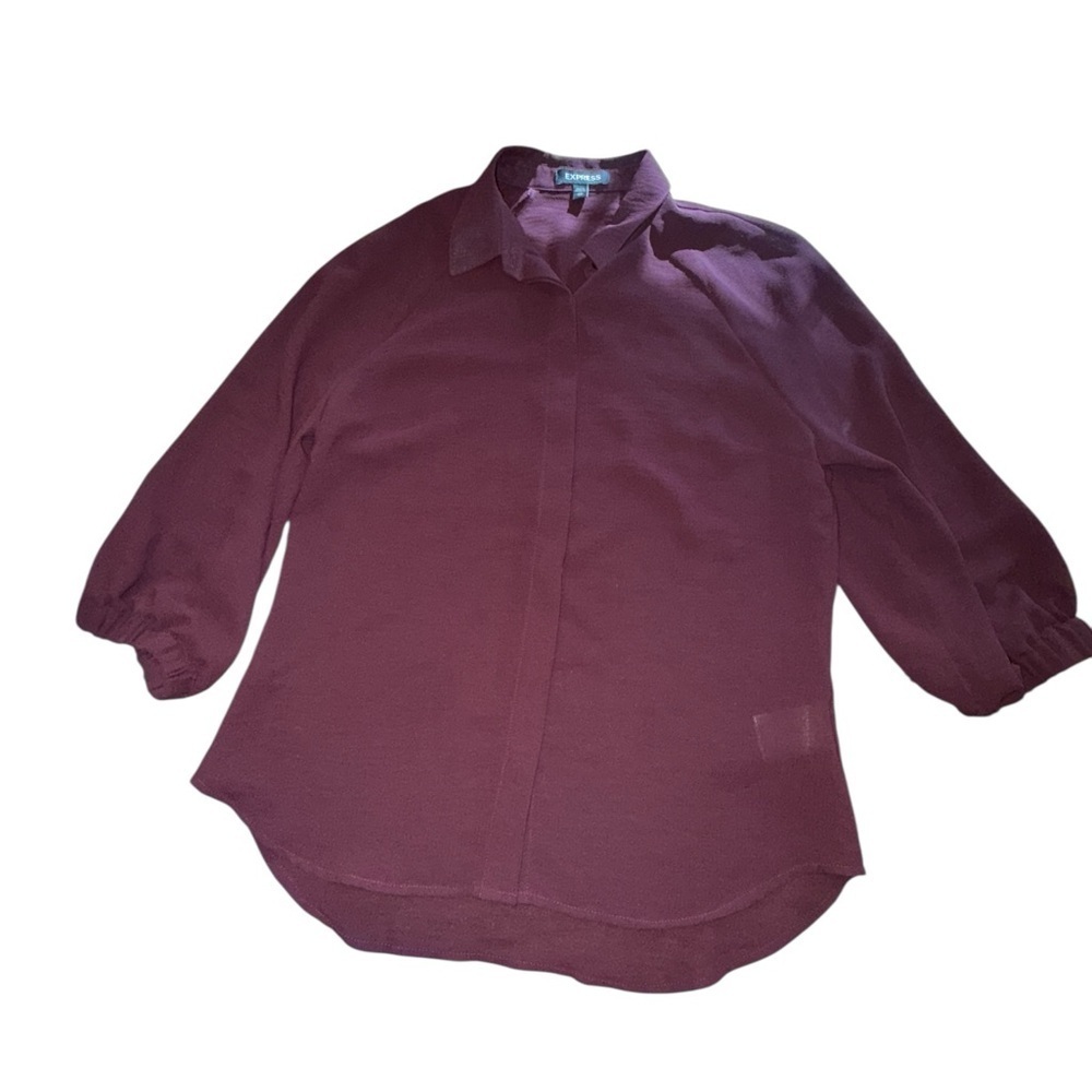 Express Maroon Button down Blouse - Picture 2 of 5